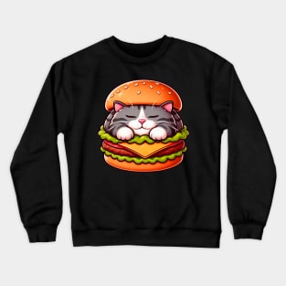 Tabby Cat is Sleeping inside a Hamburger Crewneck Sweatshirt